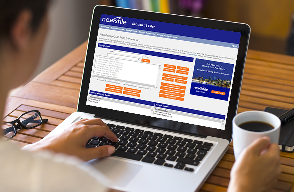 Form 3, Form 4, Form 5, Section 16 regulatory filing agent service for insider reporting